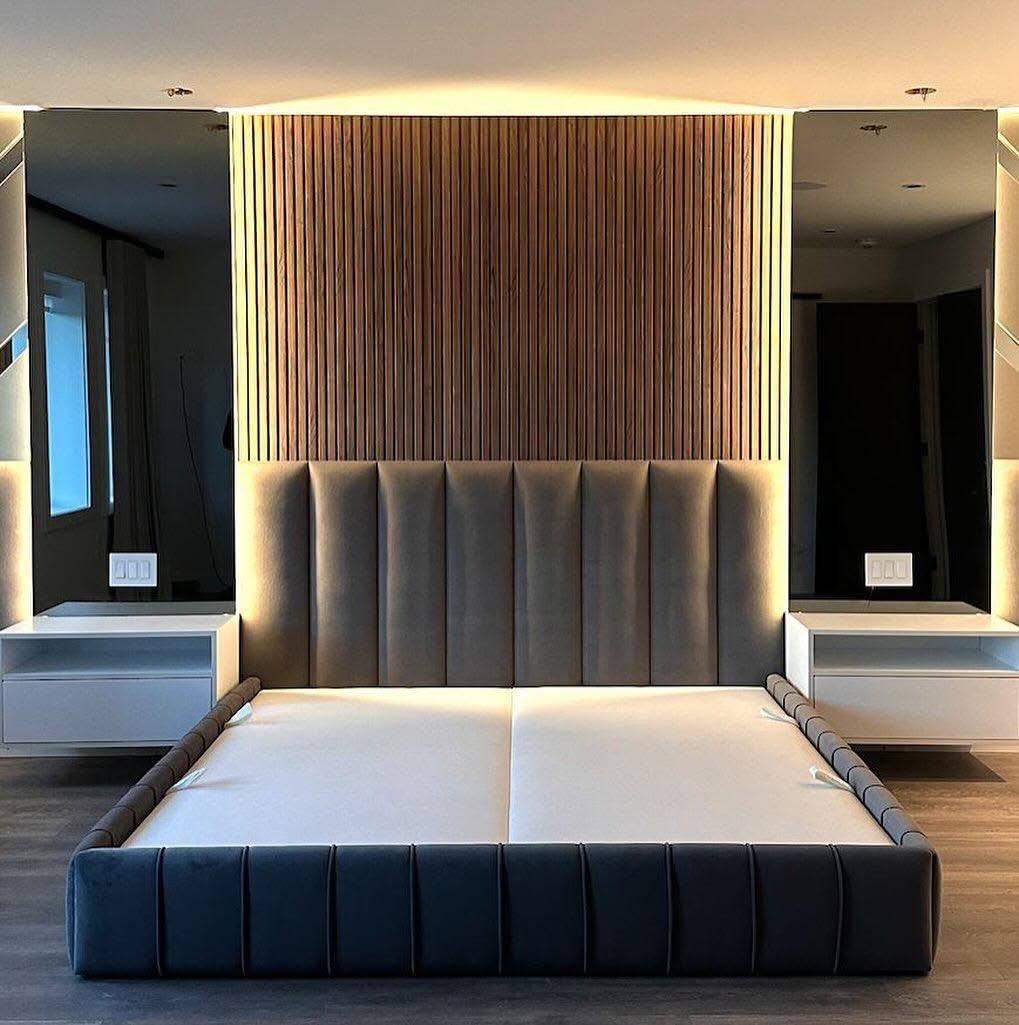 Minimal bed with side tables
